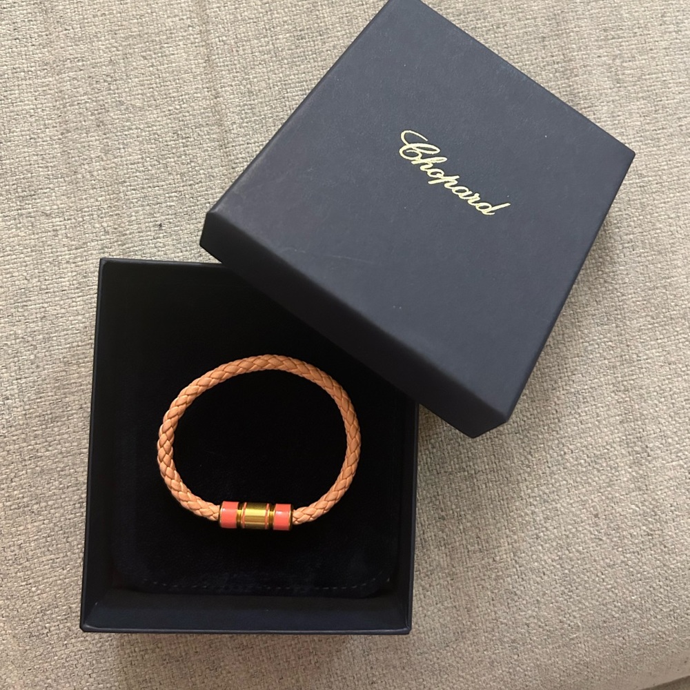 Chopard Signature Bracelet - Peach Color Leather - Antique Gold Toned Metal